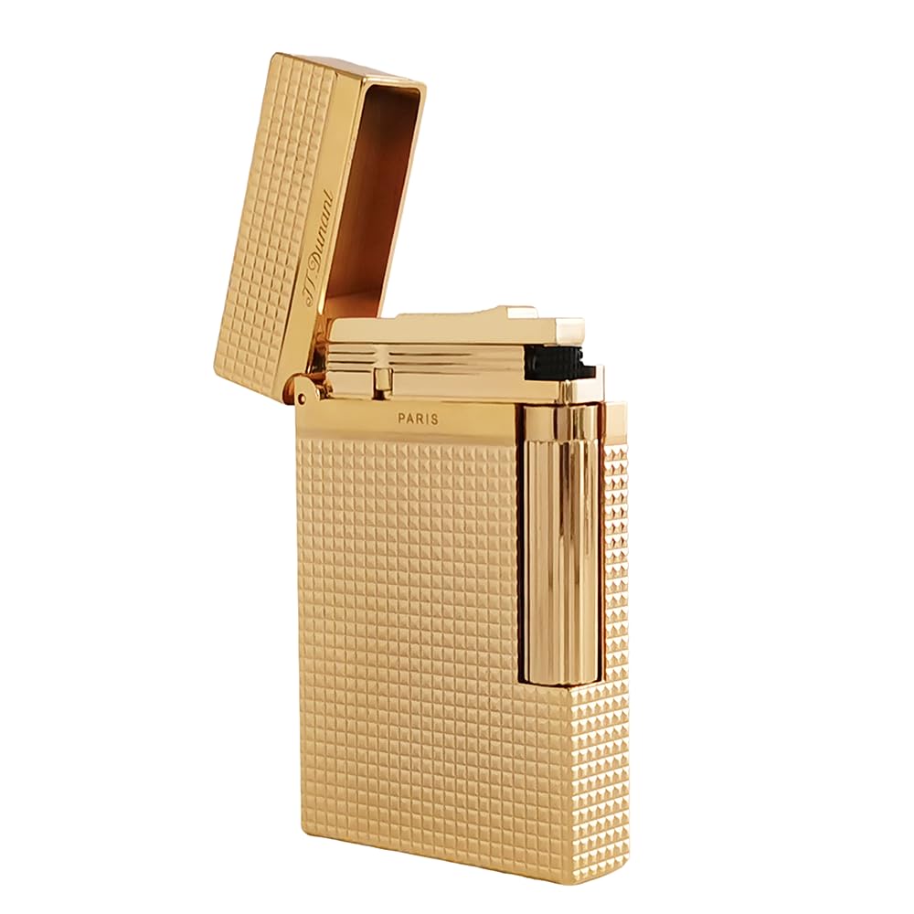 Classic Diamond Head Lighter, Ligne 2 Lighters, Adjustable Soft Flame, Ping Sound, Gift for Men Dad Boyfriend (Gold Single Flame)