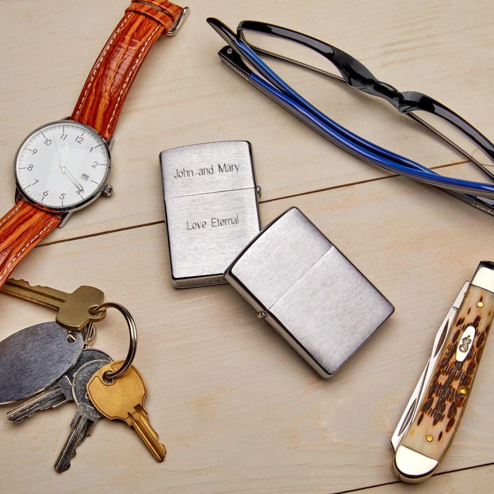 Zippo Classic Brushed Chrome Pocket Lighter - Windproof & Refillable Flip-Top Metal Lighter - Everyday Use Pocket Lighters - Luxury Lighters Made in USA