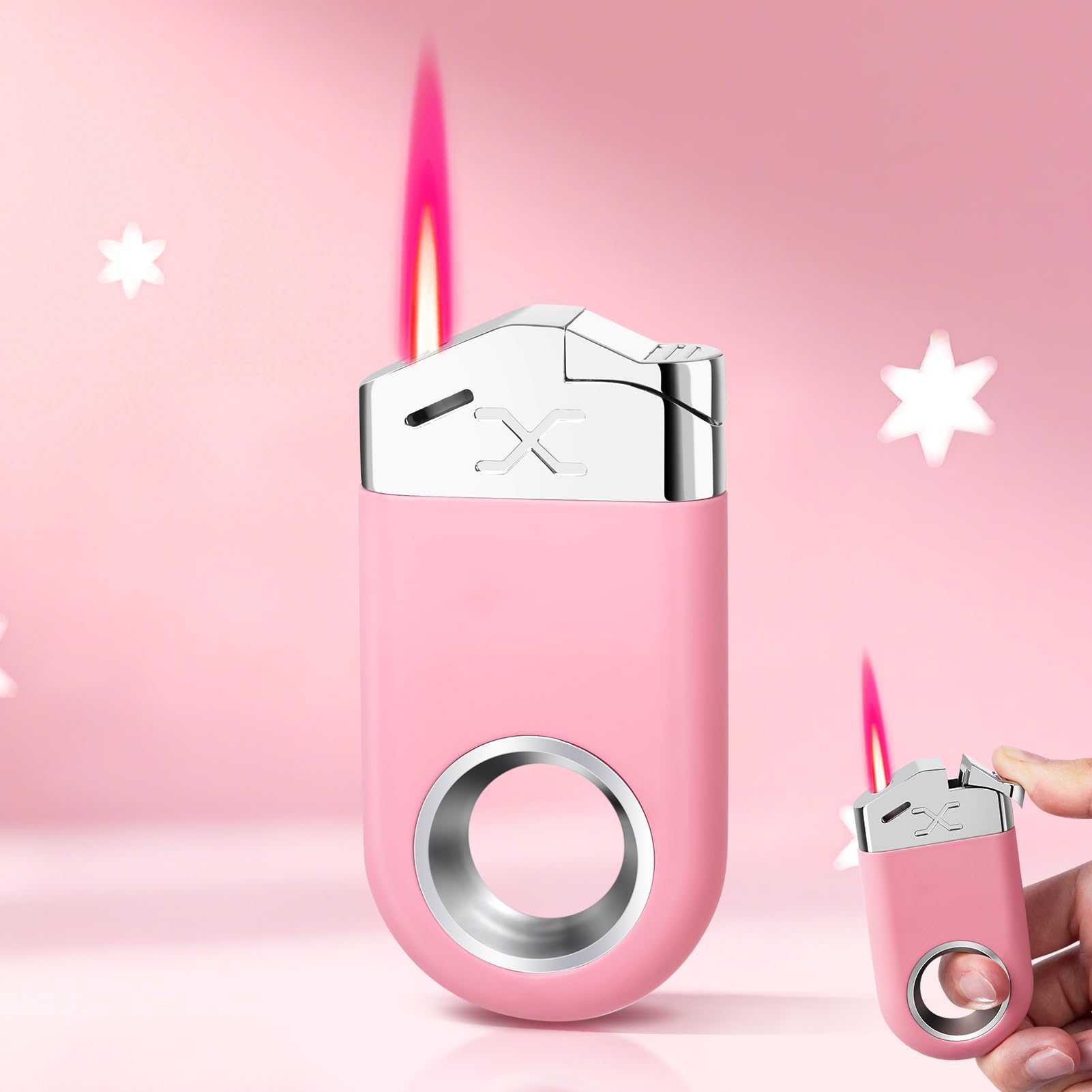 Cool Butane Torch Lighter, Funny Keychain Lighters for Candle BBQ, Refillable&Adjustable EDC Pocket Lighter with Windproof Jet Flame, Unique Gifts for Men Women (Black)