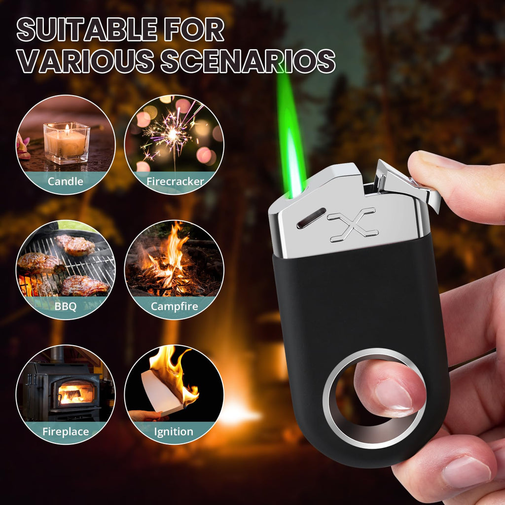 Cool Butane Torch Lighter, Funny Keychain Lighters for Candle BBQ, Refillable&Adjustable EDC Pocket Lighter with Windproof Jet Flame, Unique Gifts for Men Women (Black)