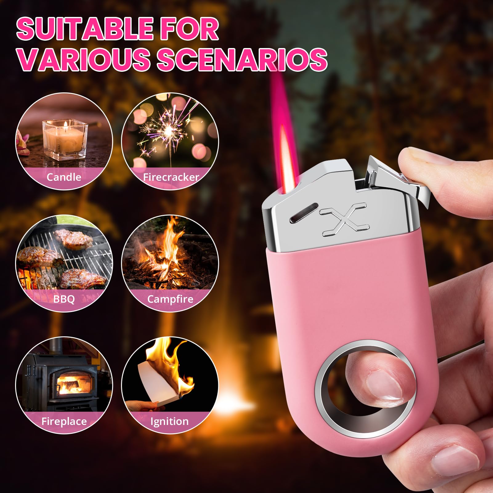 Cool Butane Torch Lighter, Funny Keychain Lighters for Candle BBQ, Refillable&Adjustable EDC Pocket Lighter with Windproof Jet Flame, Unique Gifts for Men Women (Black)