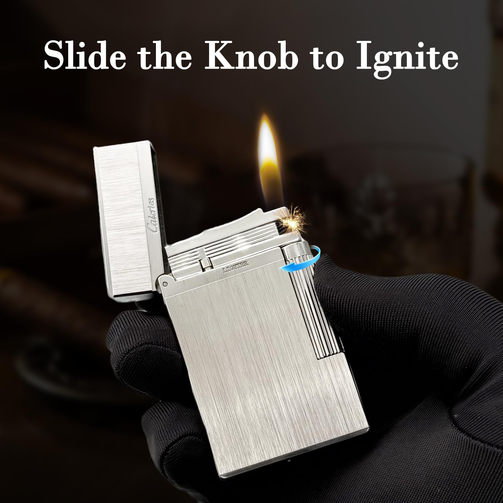 Premium Brass Lighter, Adjustable Soft Flame, Classic Ping Sound, Elegant Gift for Men, Father, Husband, Boyfriend (Gold)