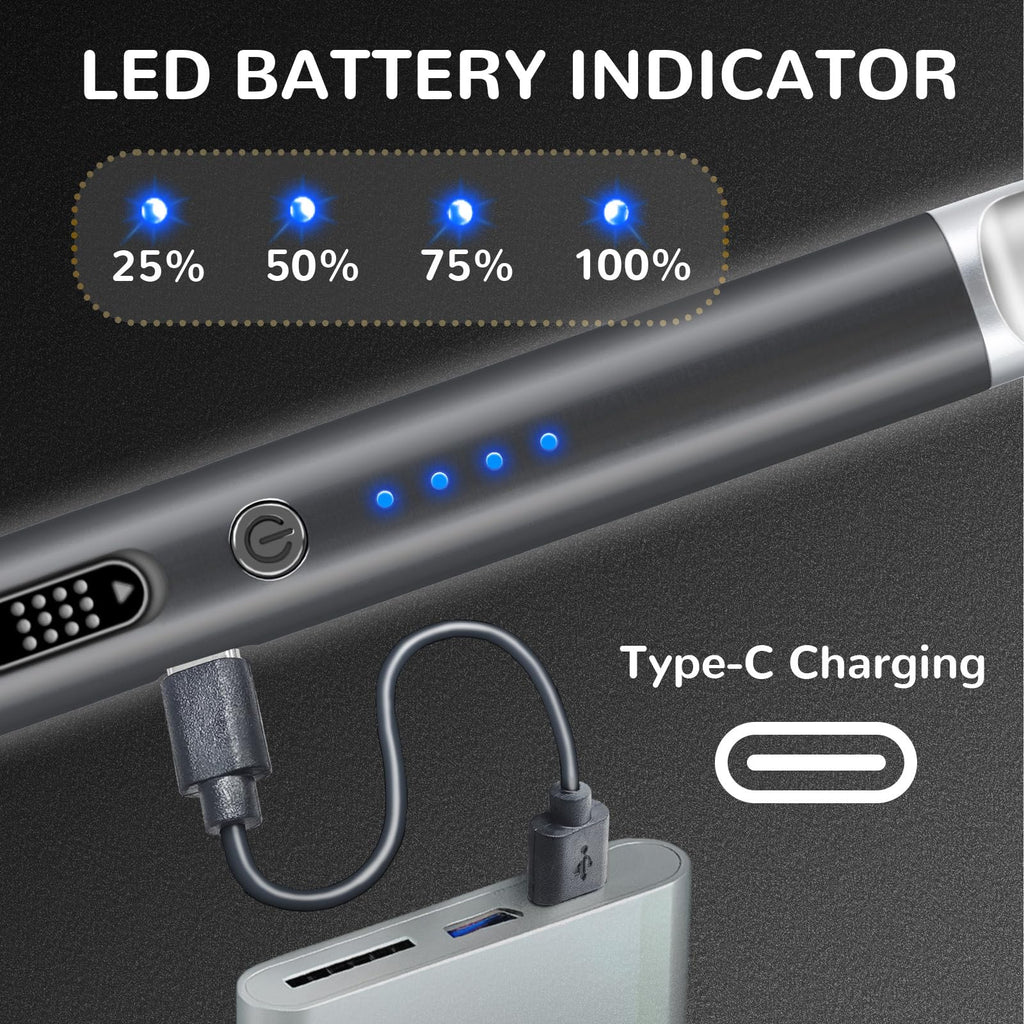 2 Pack Electric Candle Lighter USB Rechargeable Lighters Windproof Plasma Arc Lighters Flameless Type C Long Lighter with Safety Switch for Candle BBQ Camping Birthday Fireworks