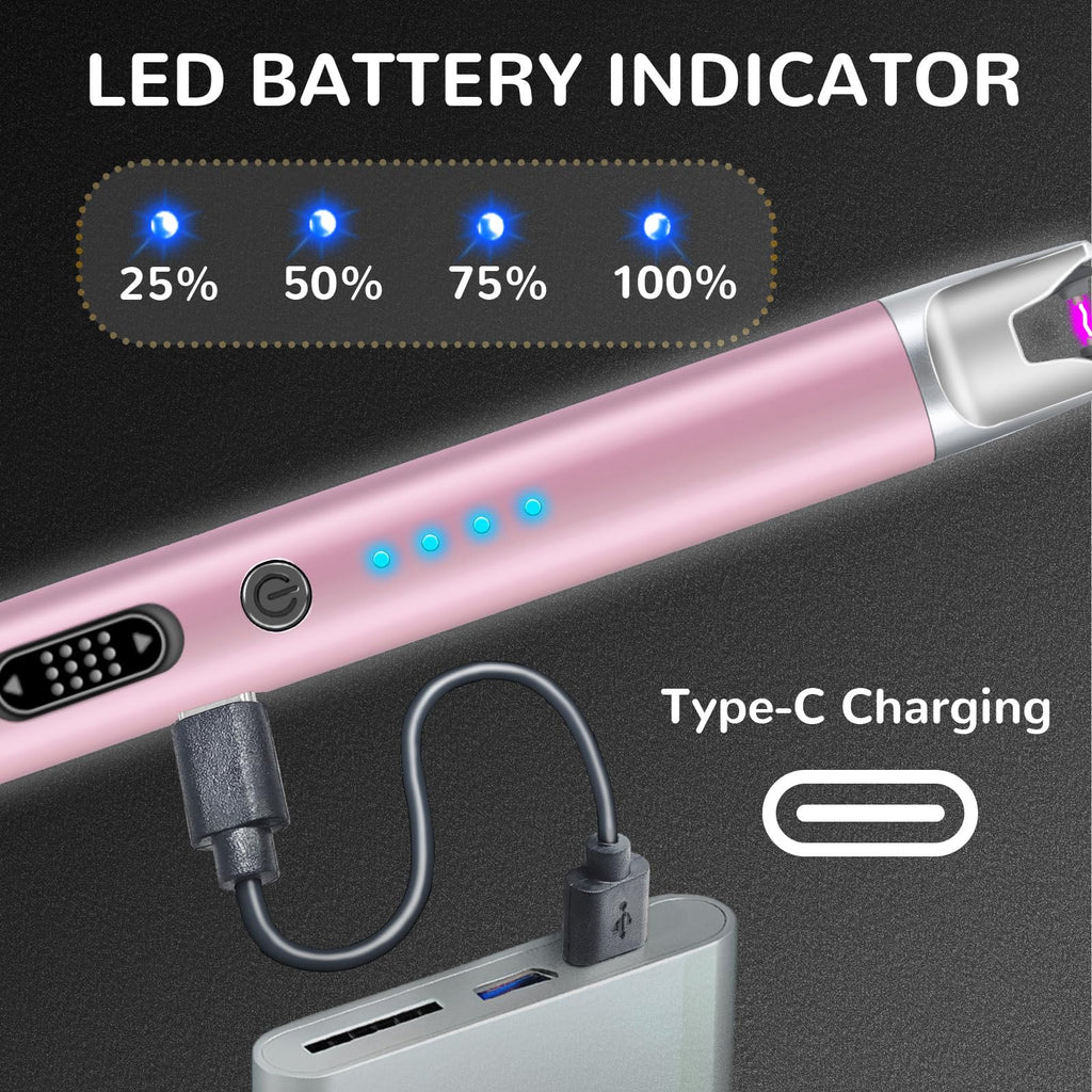 2 Pack Electric Candle Lighter USB Rechargeable Lighters Windproof Plasma Arc Lighters Flameless Type C Long Lighter with Safety Switch for Candle BBQ Camping Birthday Fireworks