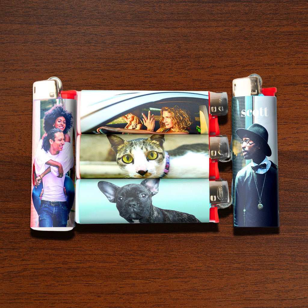 Custom Lighter Stickers with Own Pictures, Personalize Lighters PVC Film Wraps Reusable up to 3 Times - 4 Pack Upload 4 Photos Suitable for Bic Pocket Lighter Ideal for Gifts(Lighter Not Included)
